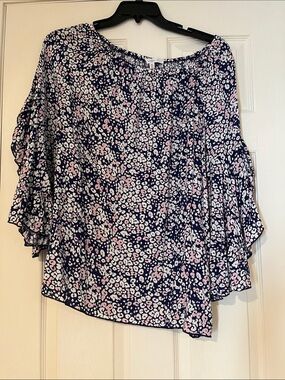 Fever Navy Top with Pink and White Floral Spots